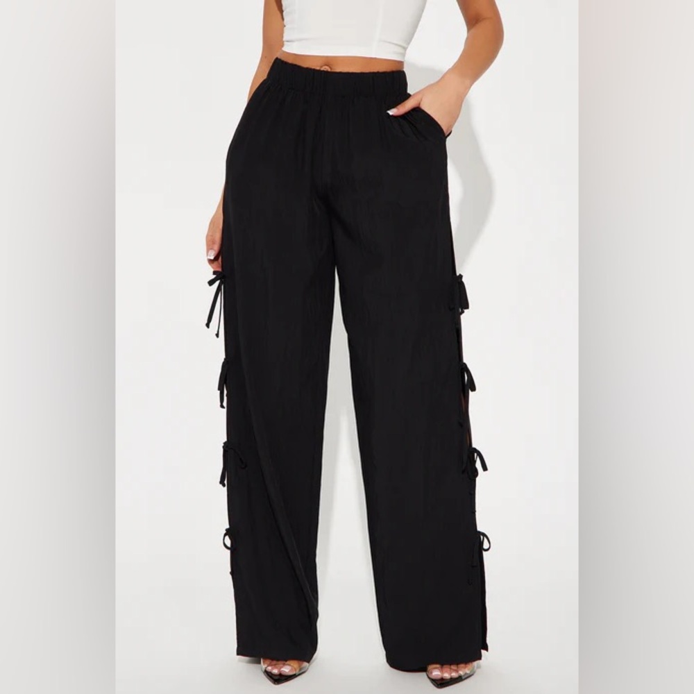 Fashion Nova Black Side-Tie Wide Leg Pants